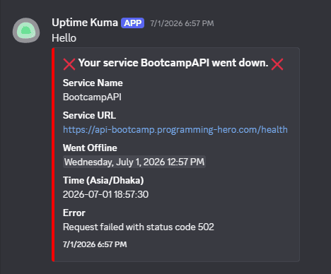 Discord monitoring alert showing 48,978 items processed with delivery metrics